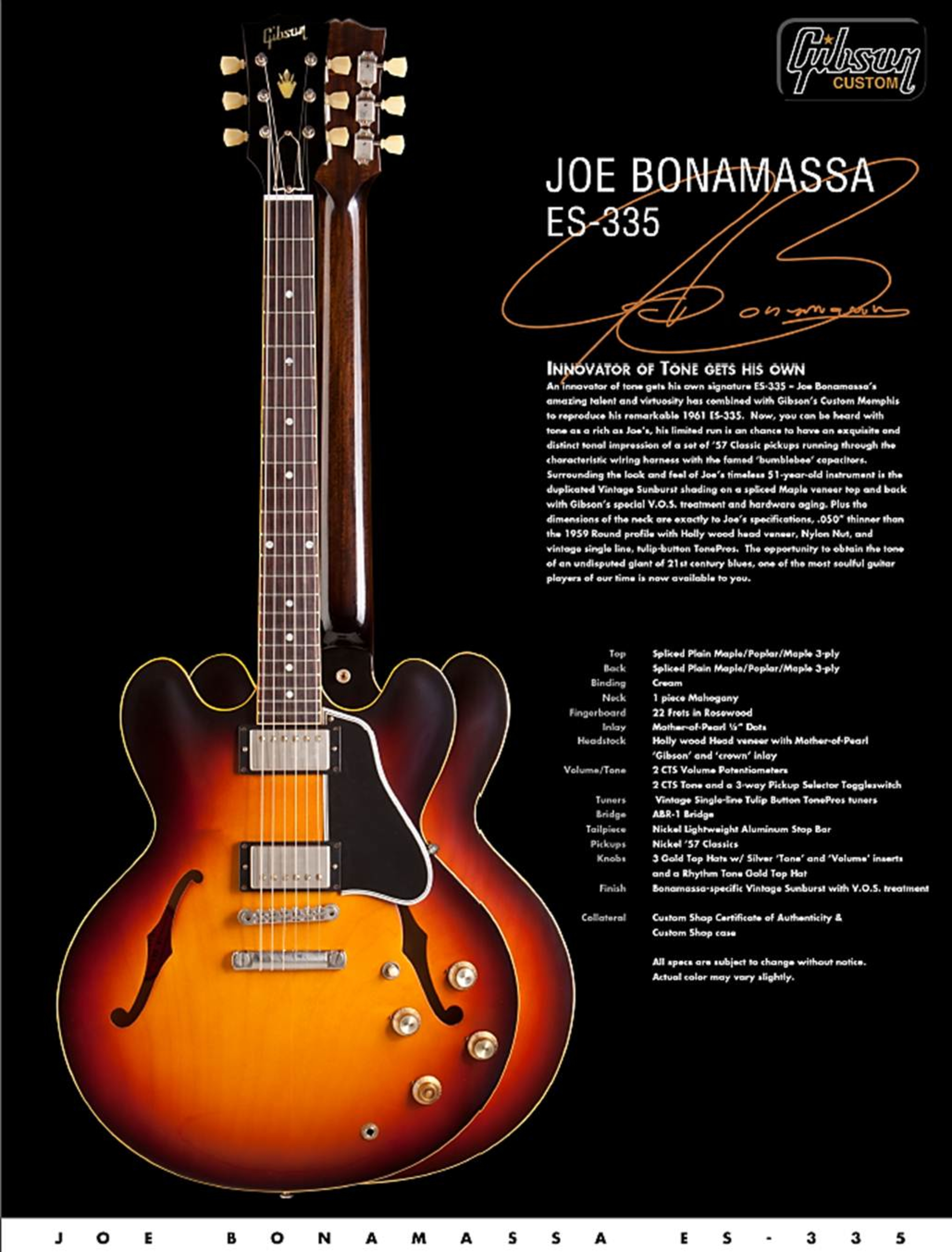 Gibson Joe Bonamassa VOS ES335 Vintage Sunburst Pre-order!