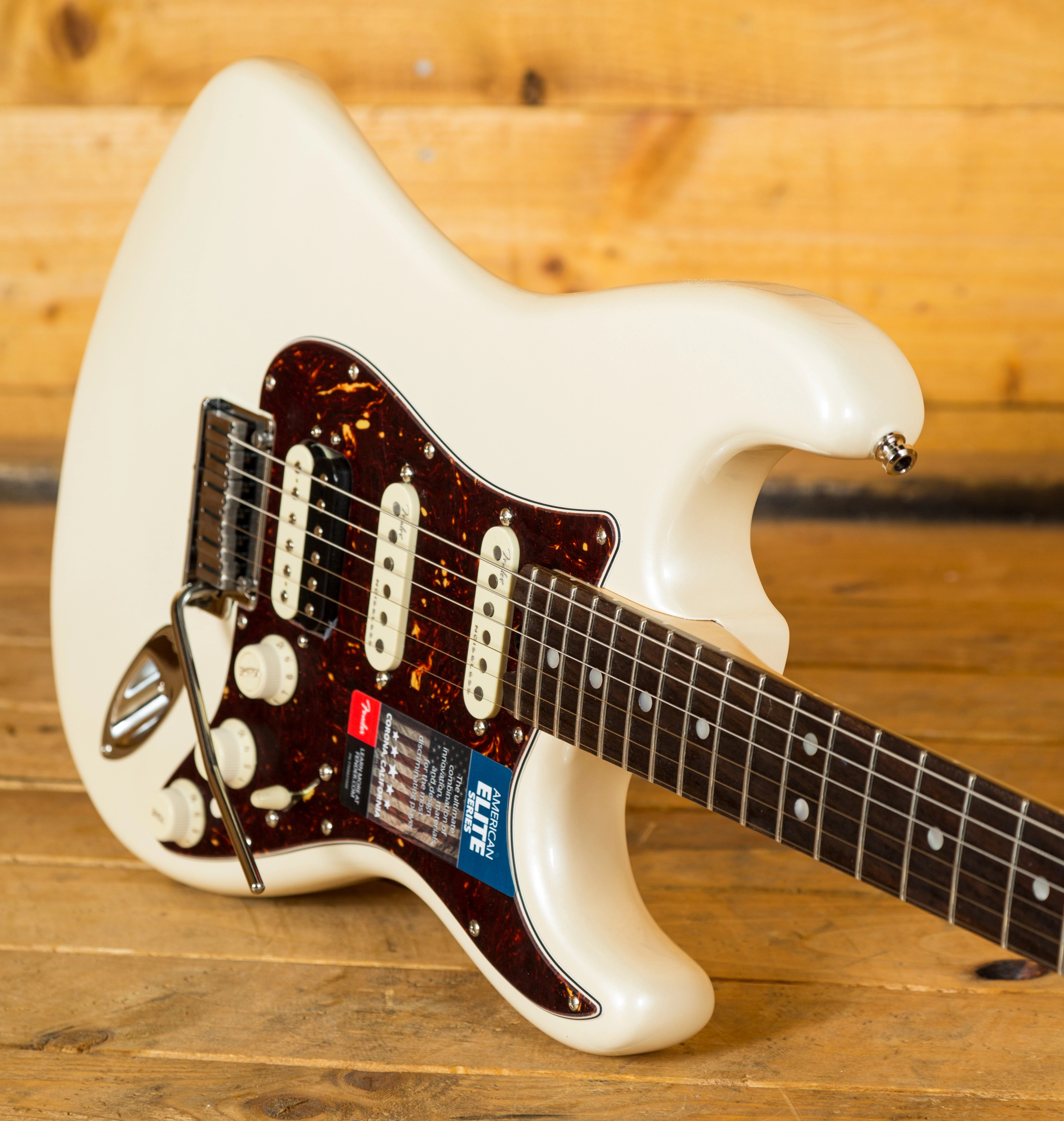 Fender American Elite Strat HSS ShawBucker RW Olympic Pearl Peach Guitars