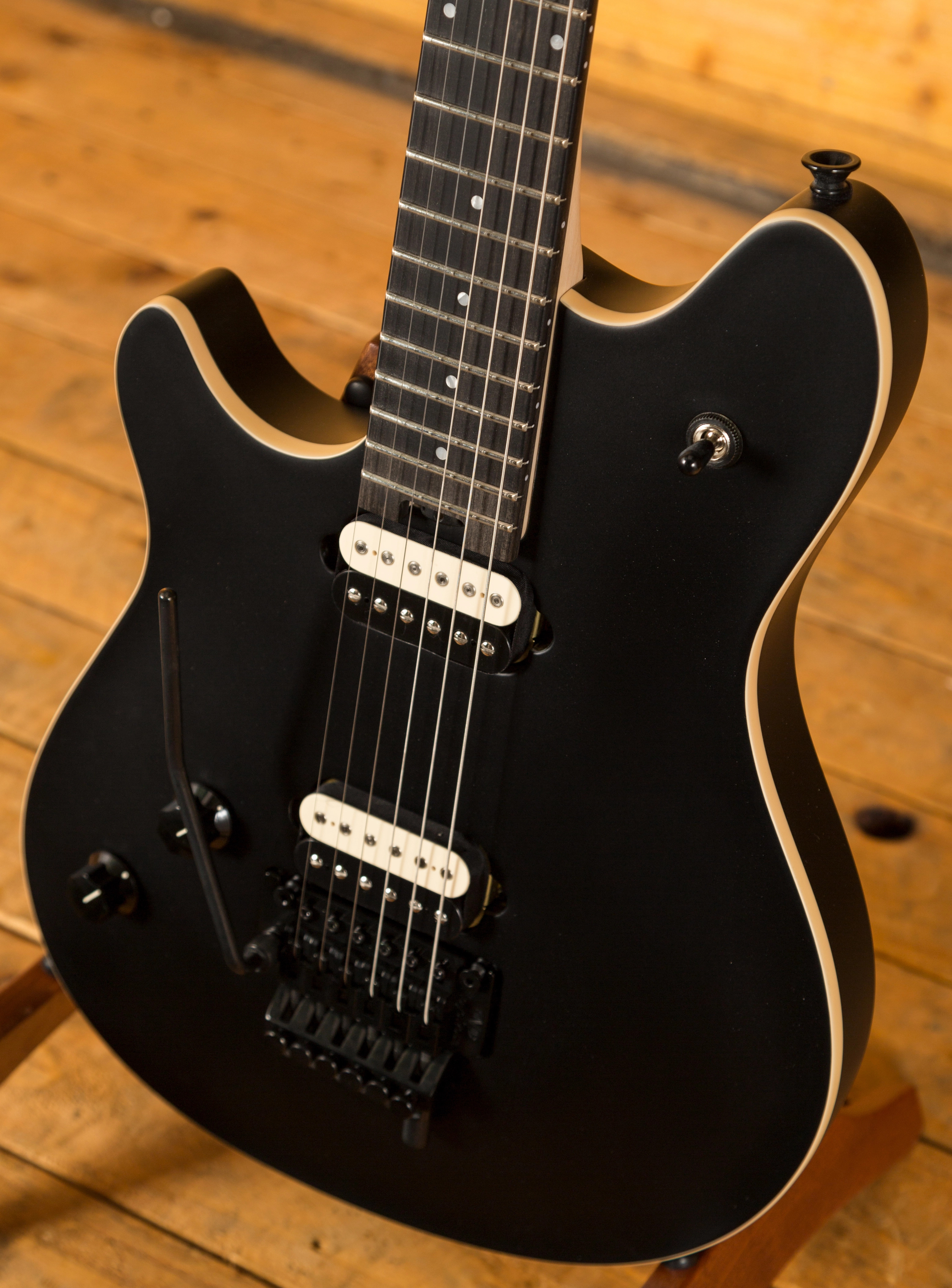 EVH Striped Series Left Handed Stealth Black Peach Guitars